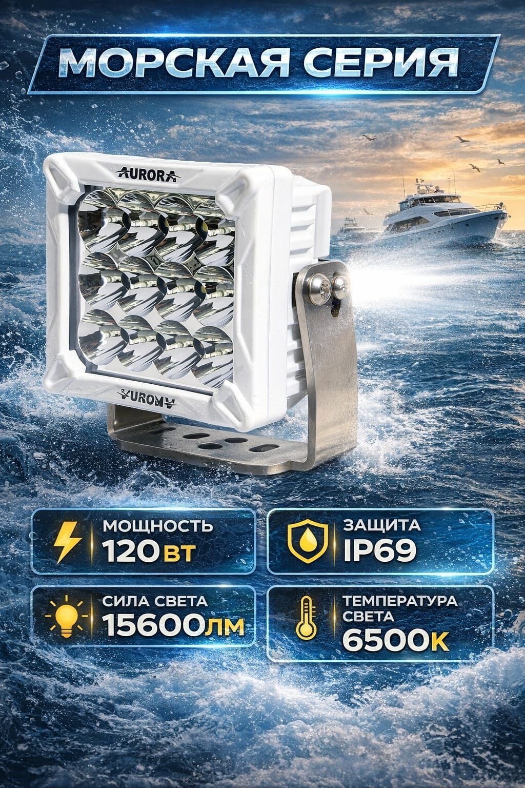 AURORA светодиодная фара ALO-M-W-4-C27T3 120 квадратная купить,NaN