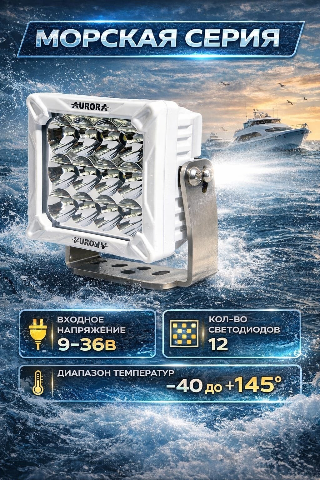 AURORA светодиодная фара ALO-M-W-4-C27T3 120 квадратная купить,NaN