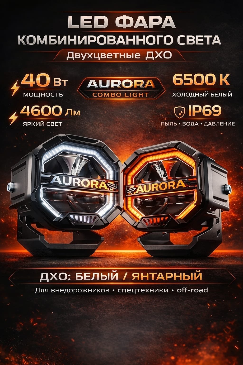 AURORA светодиодная фара ALO-W-4-R12T3-AW 40 Вт круглая купить,NaN