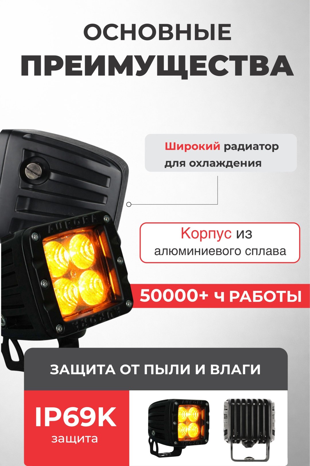 AURORA светодиодная фара ALO-2-P4A/2. 12 Вт квадратная купить,51600