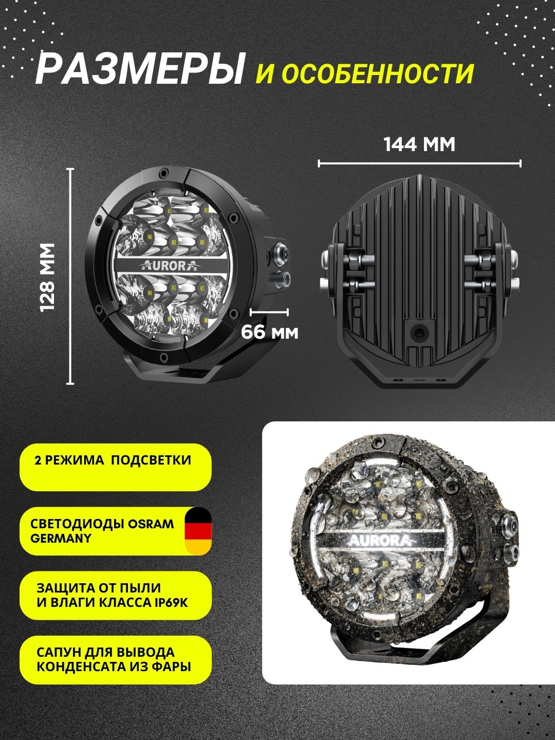 AURORA светодиодная фара ALO-P-R-5-C31D1-AW 60 Вт круглая купить,146600