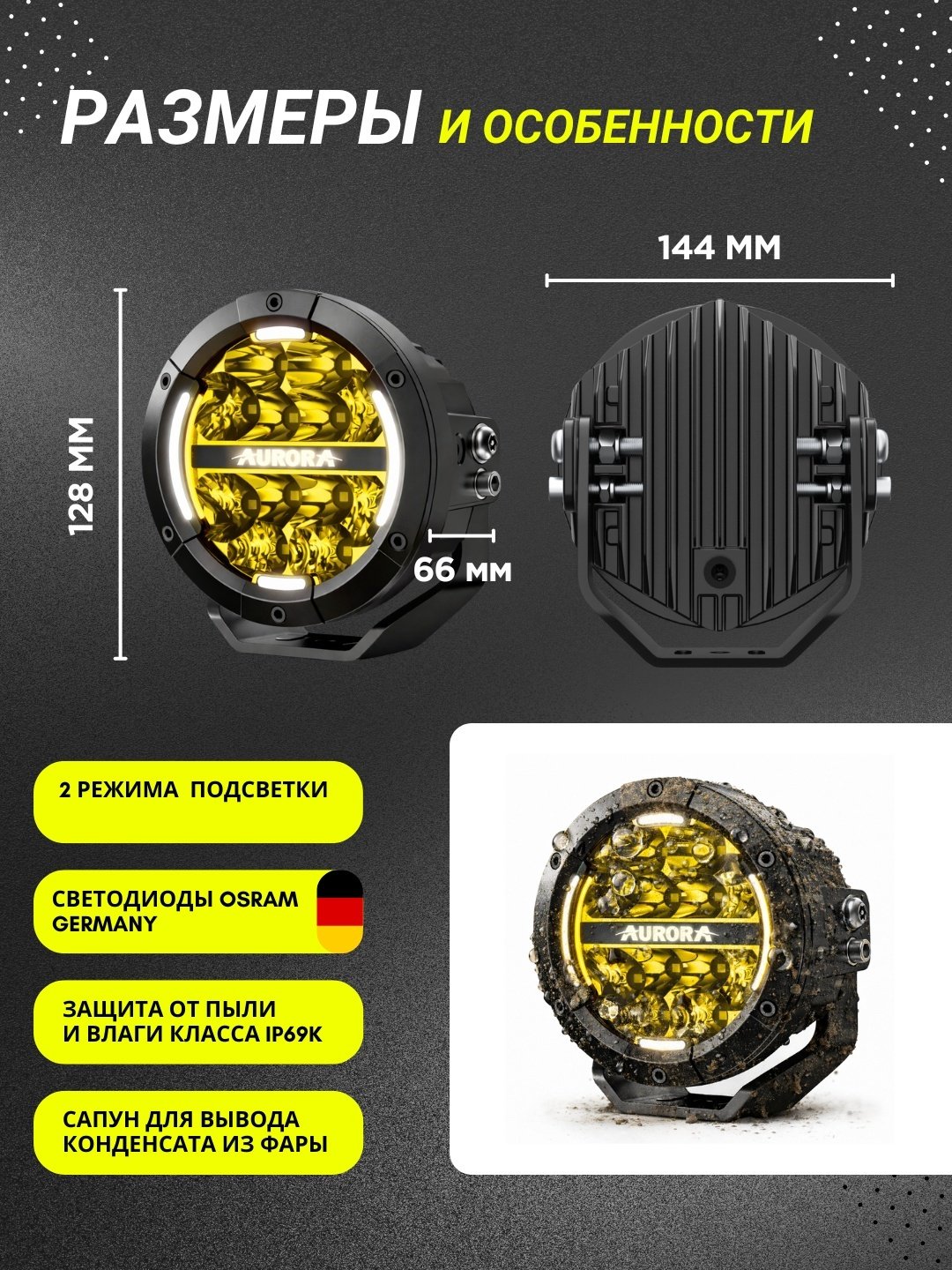 AURORA светодиодная фара ALO-T1-P-R-5-C39D1-AW 60 Вт круглая купить,146600