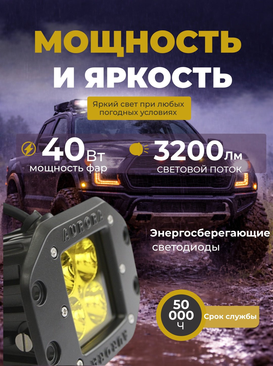 AURORA светодиодная фара ALO-E-T-2-P4T 40 Вт квадратная купить,55000