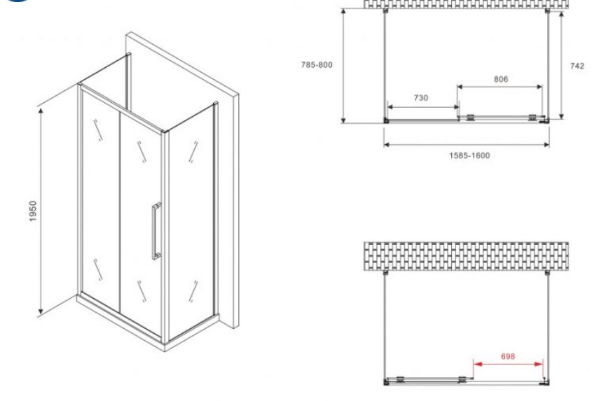 Душевое ограждение Abber трехстенное AG30160H-S80-S80, 800х1950 мм купить,NaN
