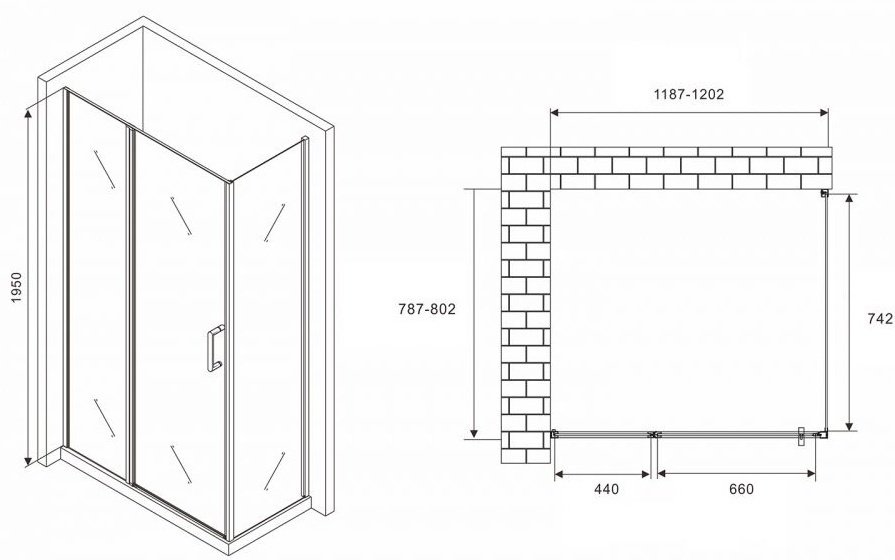 Душевое ограждение Abber двухстенное AG04120BS-S80B, 1200х800х1950 мм купить,NaN