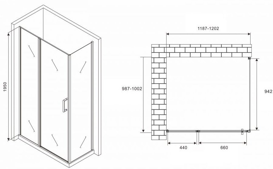 Душевое ограждение Abber двухстенное AG04120BS-S100B, 1200х1000х1950 мм купить,NaN