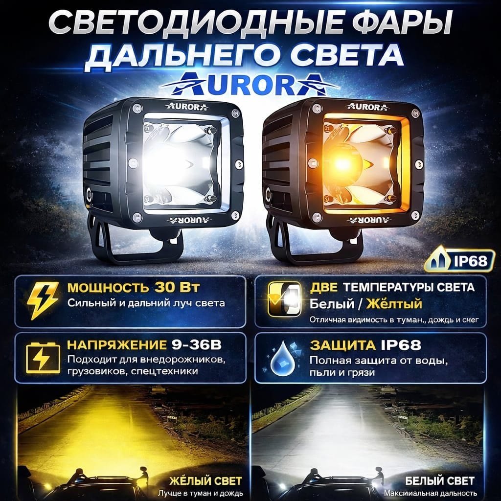 AURORA светодиодная фара ALO-2-P23H1 30 Вт квадратная купить,60990