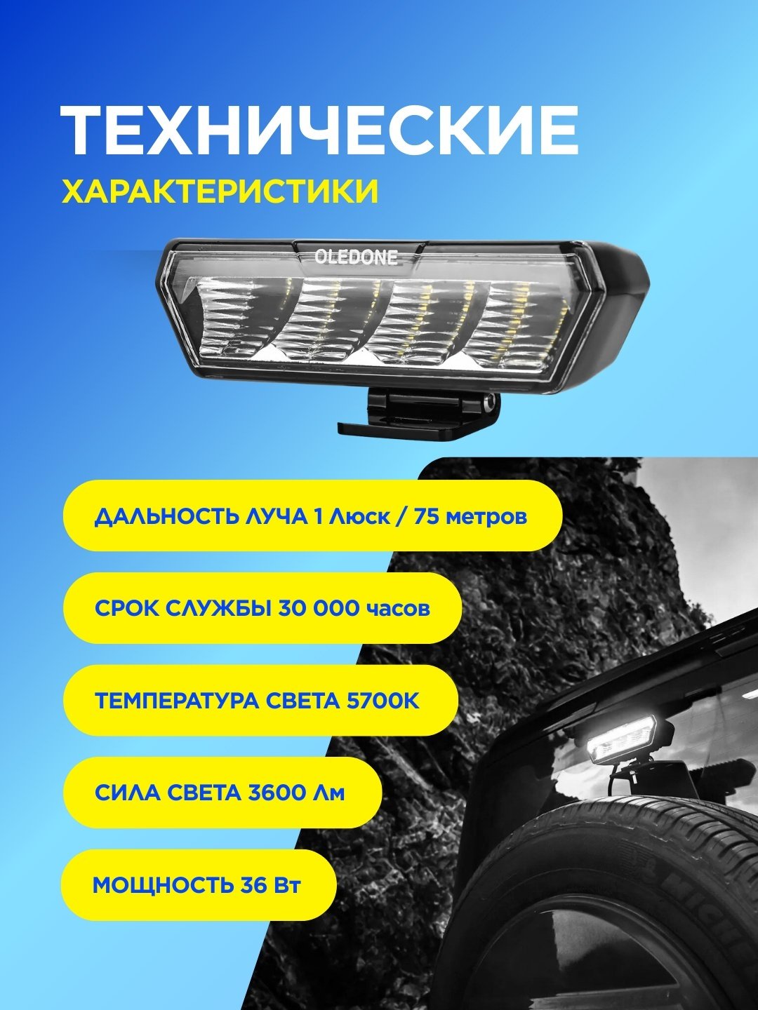 Oledone светодиодная фара WD-YL030-W 36 Вт прямоугольная купить,NaN