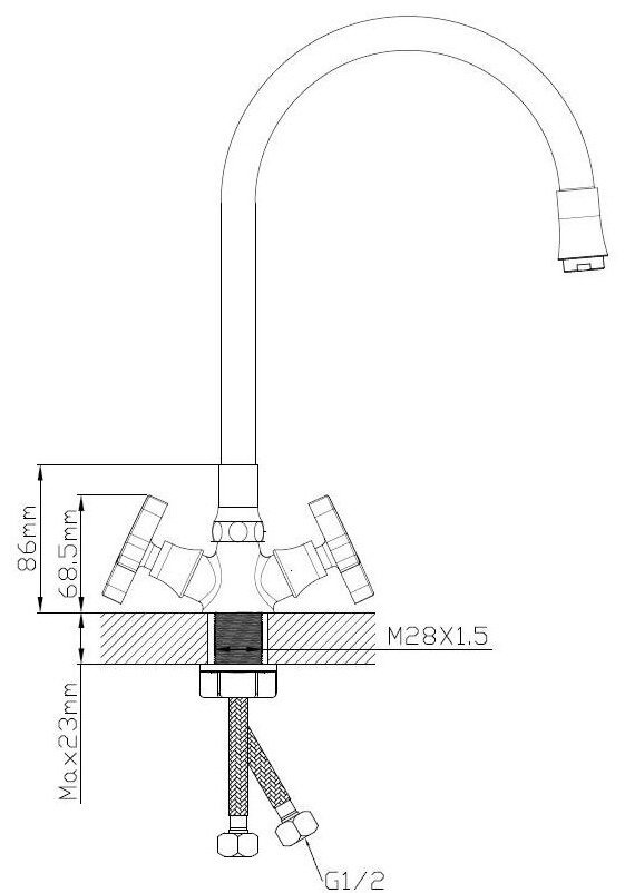 Смеситель с гибким изливом Potato p59311-7, цинк, цвет хром купить,30800