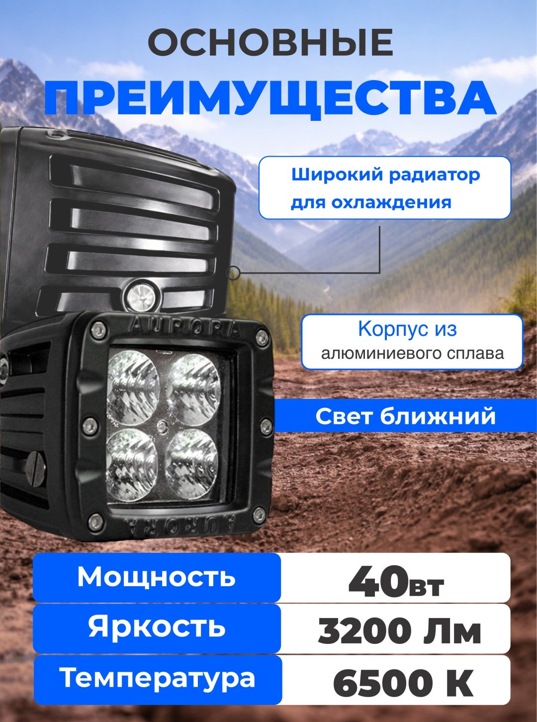 AURORA светодиодная фара ALO-2-E4T 40 Вт квадратная купить,53000