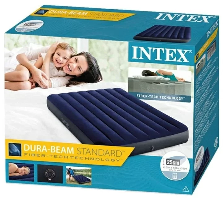 Матрас надувной Intex Dura-Beam Classic Downy Airbed Full 64758 blue 191х137х25 см купить,NaN