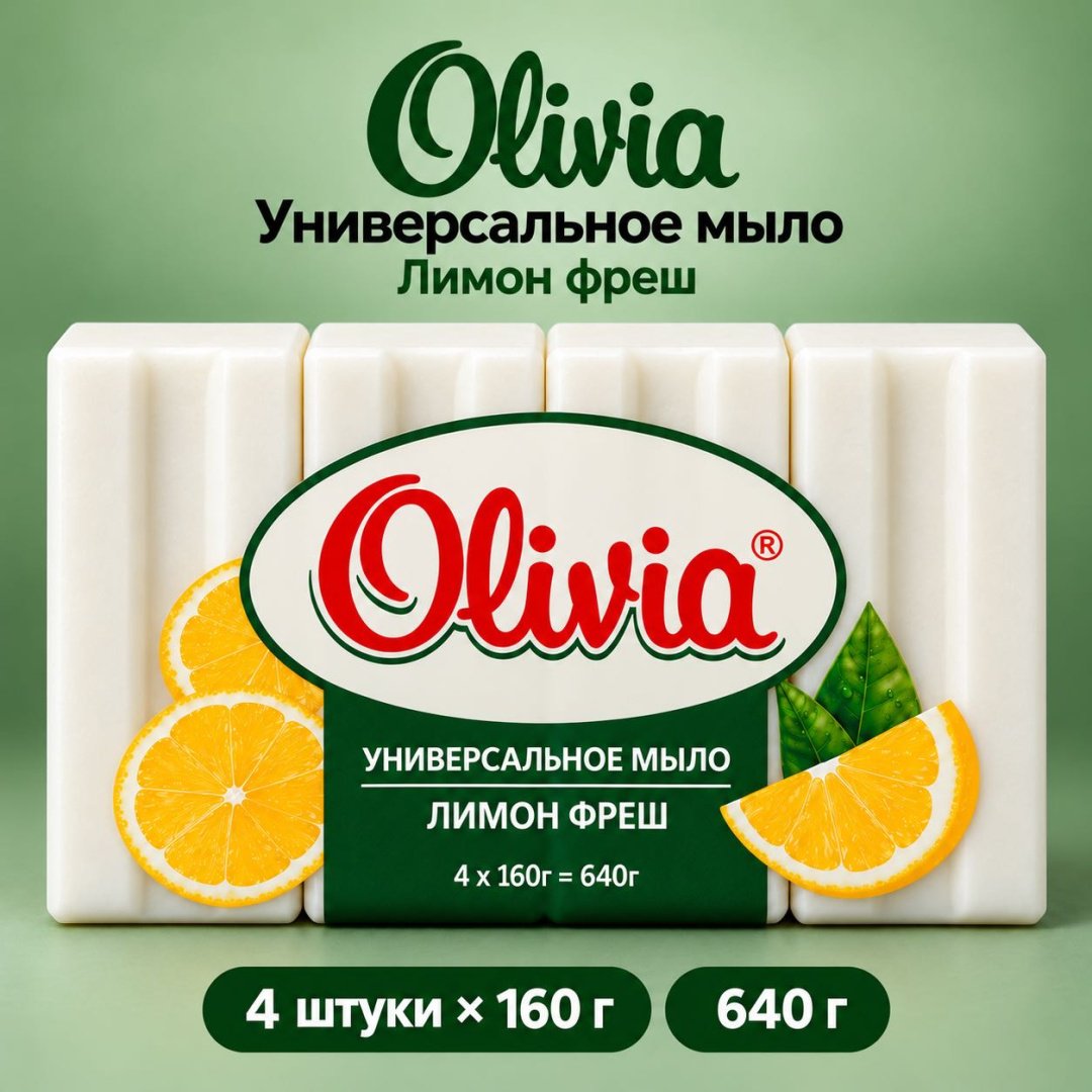 Кусковое мыло хозяйственное Olivia Универсальное мыло Лимон фреш Лимон 160 г по 4 шт купить,1846