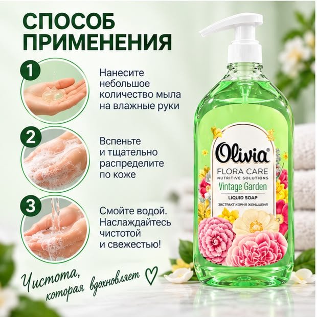Жидкое мыло туалетное Olivia Health Care Vintage Garden Цветочный 500 мл купить,747