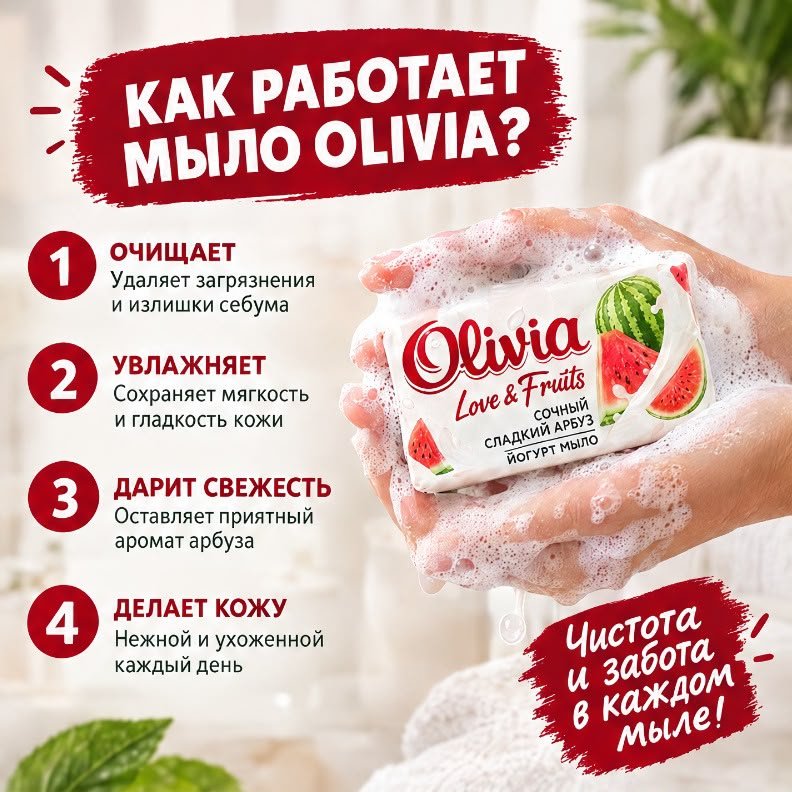 Кусковое мыло туалетное Olivia Сочный сладкий арбуз арбуз 140 г по 6 шт купить,2649