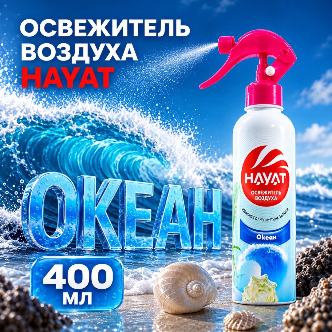 Спрей Hayat Освежитель воздуха Океан 400 мл купить,947