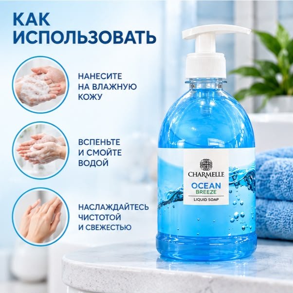 Жидкое мыло туалетное Charmelle Крем-мыло Ocean Морская свежесть 500 мл купить,800