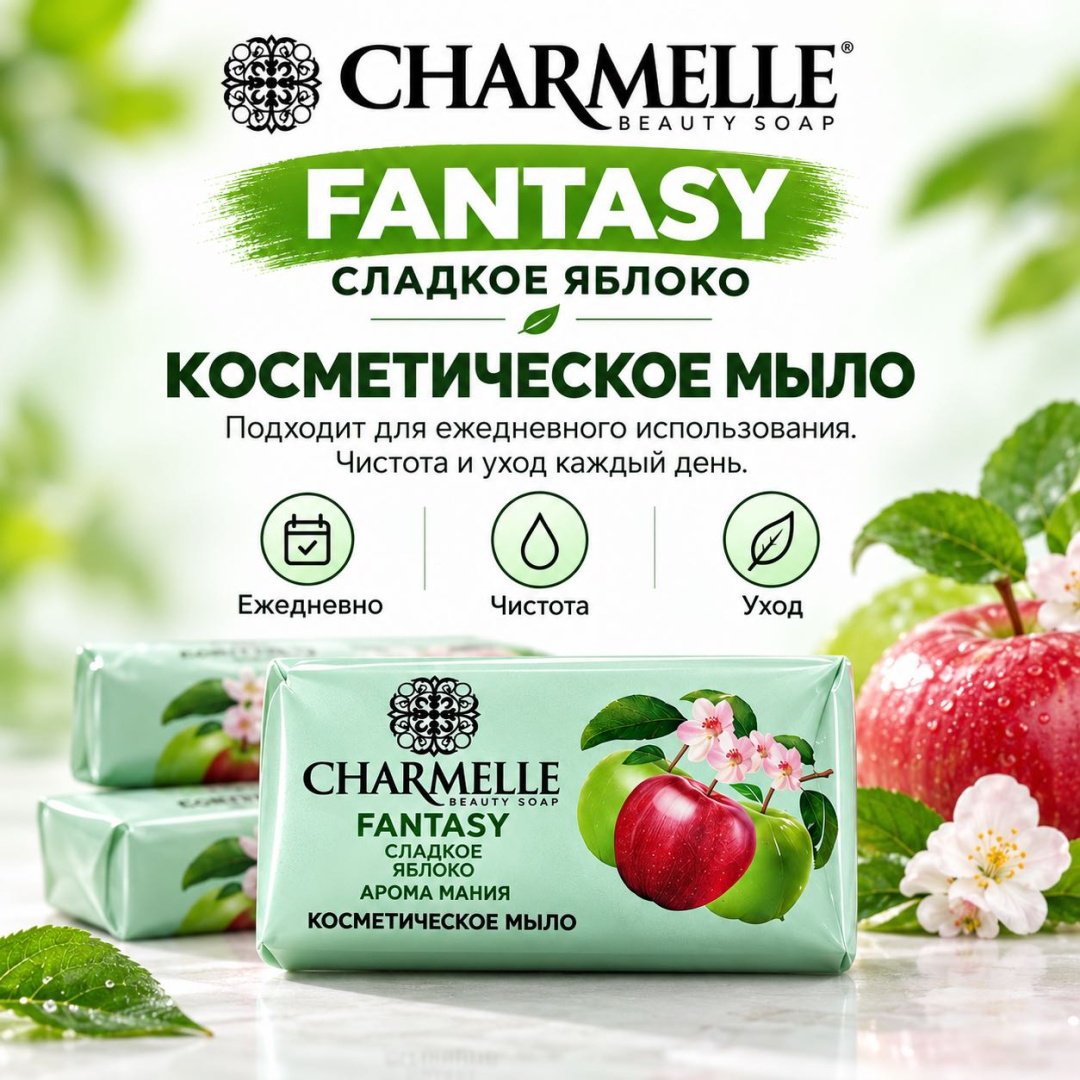 Кусковое мыло туалетное Charmelle Сладкое яблоко Фруктовый 140 г по 6 шт купить,2699