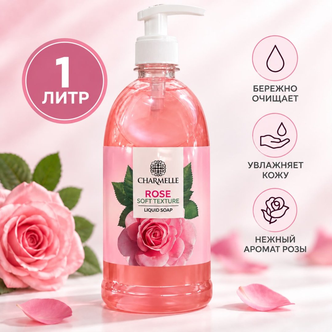 Жидкое мыло туалетное Charmelle Крем-мыло Rose Роза 1000 г купить,989