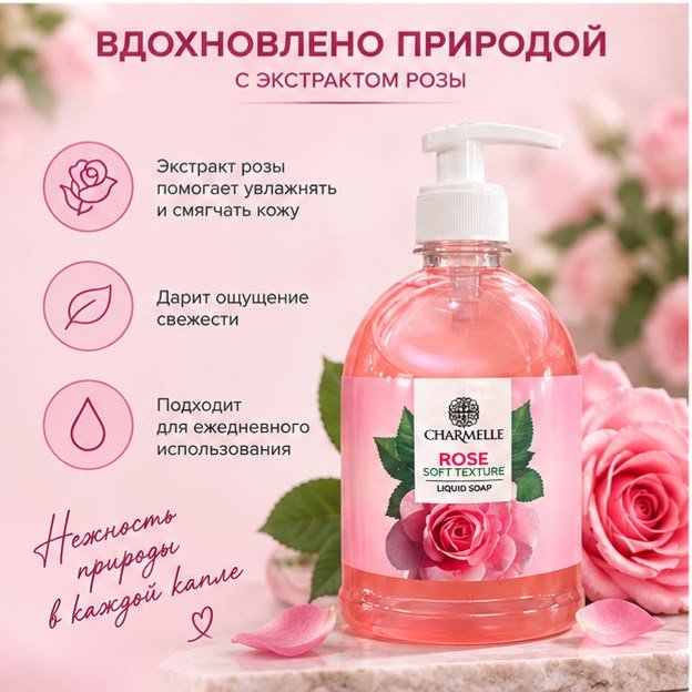 Жидкое мыло туалетное Charmelle Крем-мыло Rose Роза 1000 г купить,989