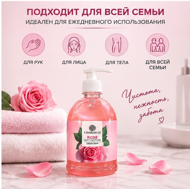 Жидкое мыло туалетное Charmelle Крем-мыло Rose Роза 500 г купить,800