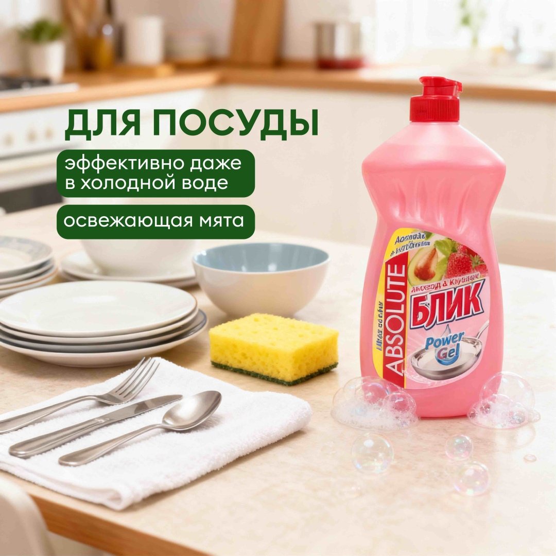 Absolut жидкое гель для посуды Блик Авокадо+Клубника 0.5 л купить,632