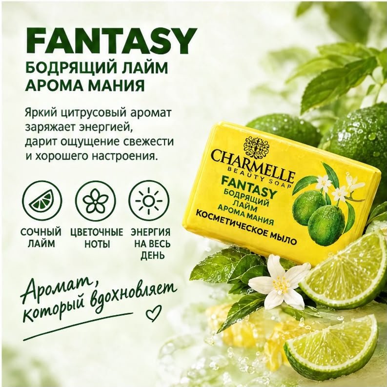 Кусковое мыло туалетное Charmelle FANTASY Бодрящий лайм 140 г по 6 шт купить,2699