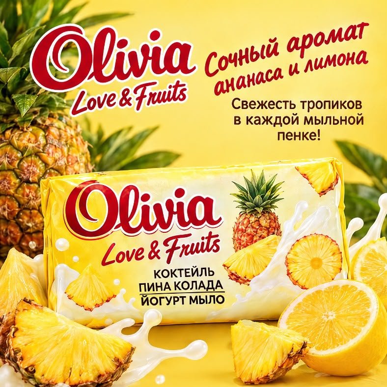 Кусковое мыло туалетное Olivia Коктейль пина колада фруктовый 140 г по 6 шт купить,2649