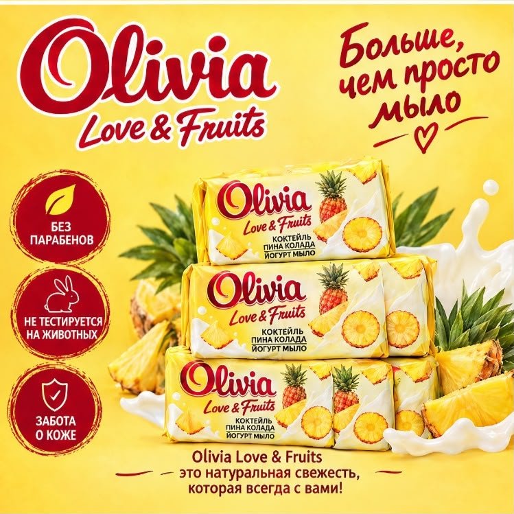 Кусковое мыло туалетное Olivia Коктейль пина колада фруктовый 140 г по 6 шт купить,2649