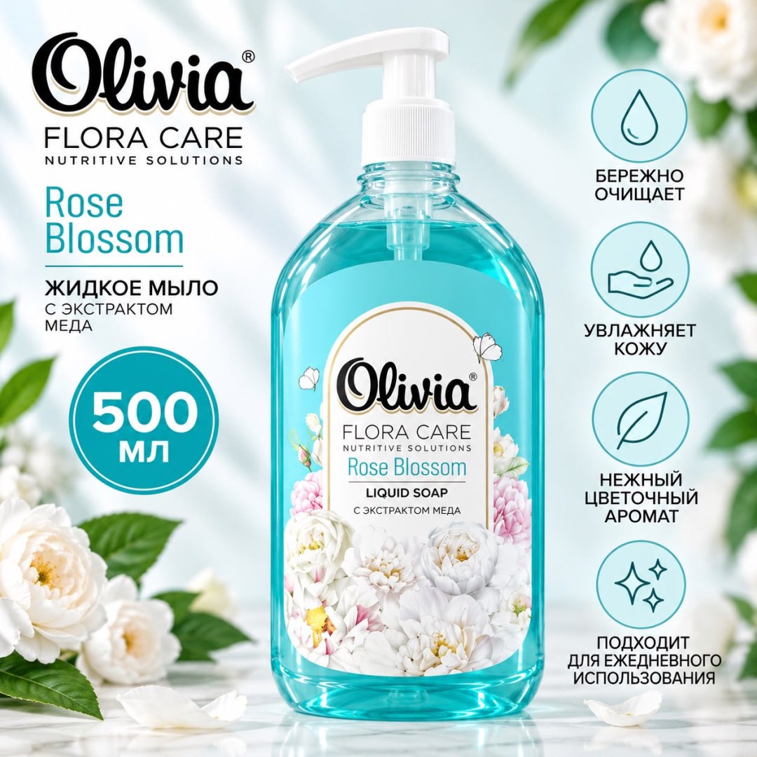 Жидкое мыло туалетное Olivia Health Care Rose Blossom Цветочный 500 мл купить,747