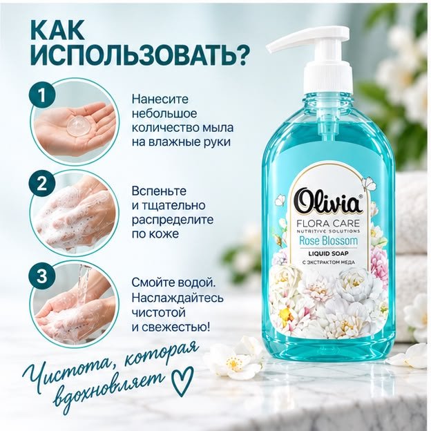 Жидкое мыло туалетное Olivia Health Care Rose Blossom Цветочный 500 мл купить,747