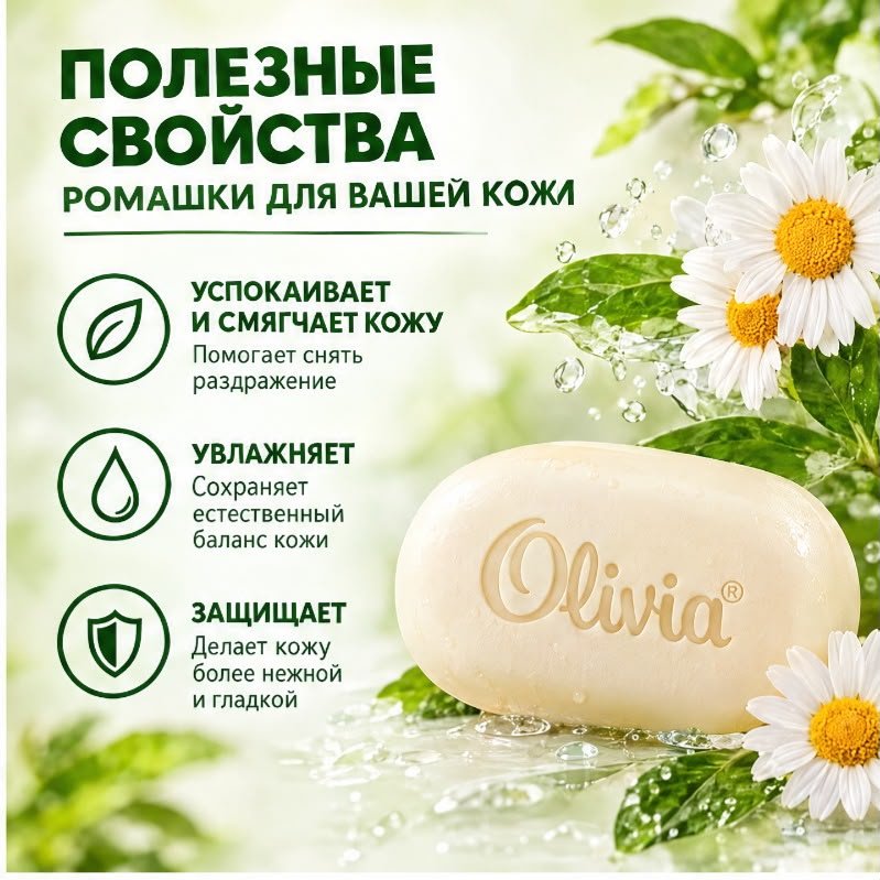 Кусковое мыло туалетное Olivia Ромашка Ромашка 140 г по 6 шт купить,2649