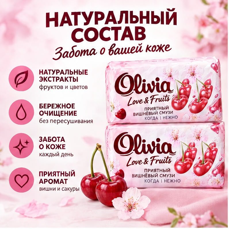 Кусковое мыло туалетное Olivia Приятный вишневый смузи Вишня 140 г по 6 шт купить,2649
