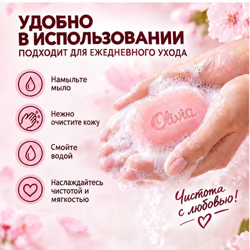 Кусковое мыло туалетное Olivia Приятный вишневый смузи Вишня 140 г по 6 шт купить,2649