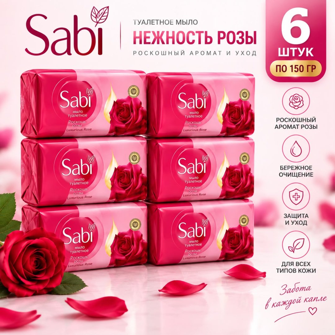 Кусковое мыло туалетное Sabi Роза Роза 150 г по 6 шт купить,2674