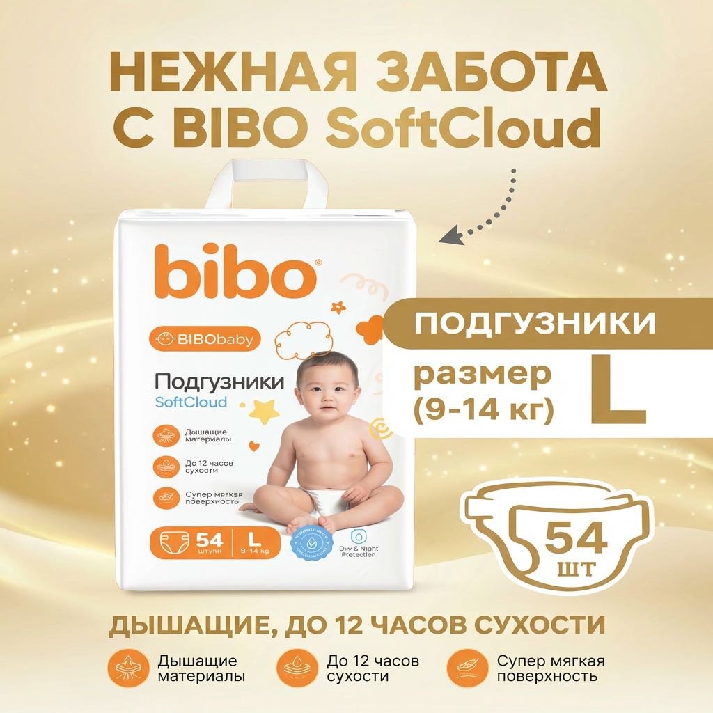 Подгузники Bibo SoftCloud L, 54 шт - ForteMarket Подгузники Bibo SoftCloud L, 54 шт купить,7198