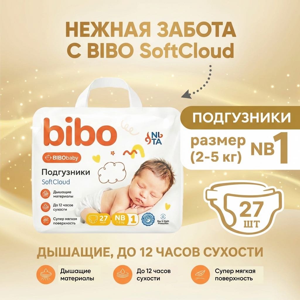 Подгузники Bibo SoftCloud NB, 1, 27 шт купить,2758