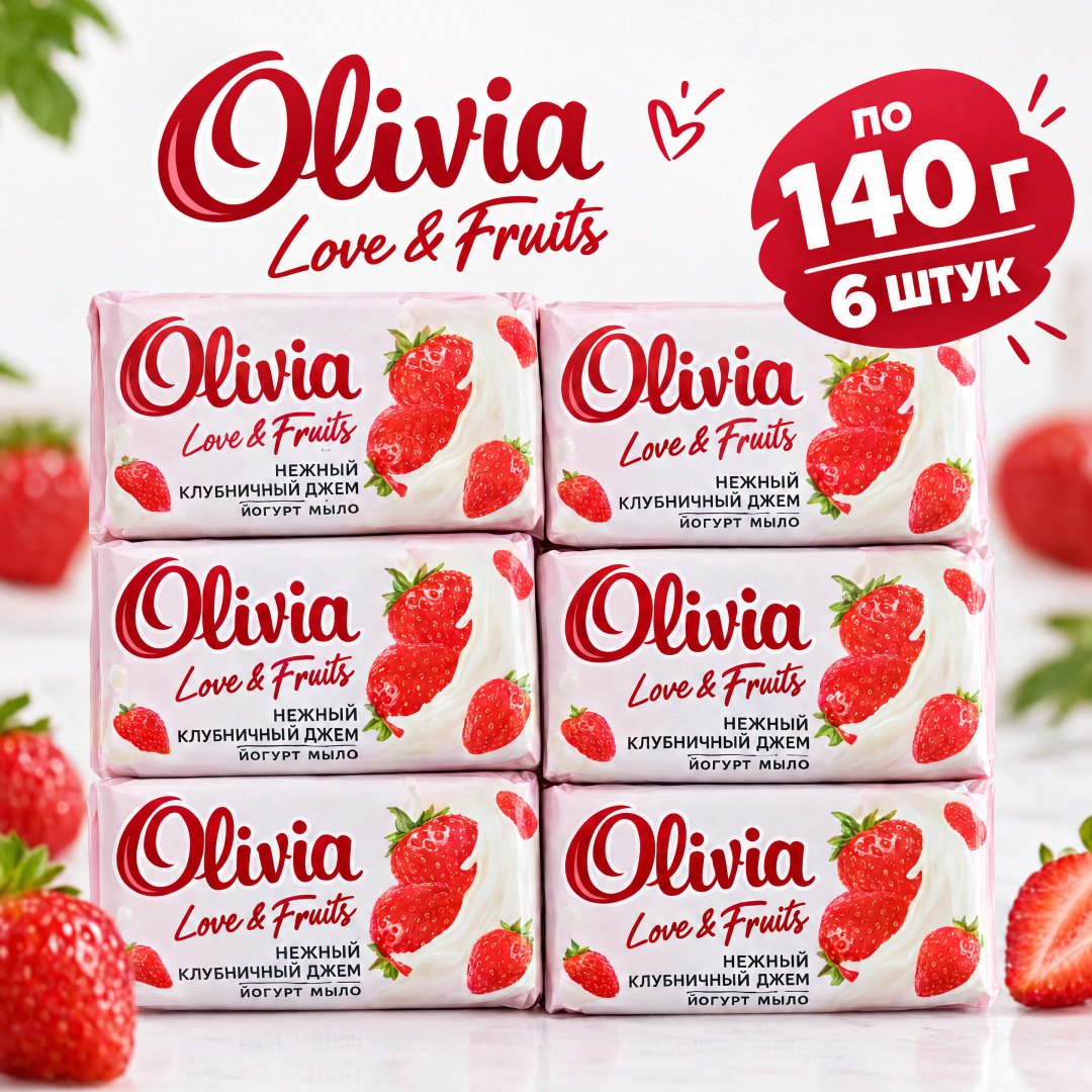 Кусковое мыло туалетное Olivia Нежный клубничный джем Клубничный 140 г по 6 шт купить,2649