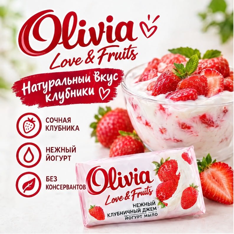 Кусковое мыло туалетное Olivia Нежный клубничный джем Клубничный 140 г по 6 шт купить,2649