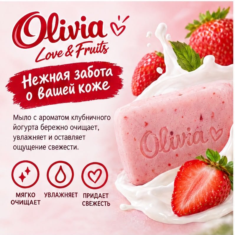 Кусковое мыло туалетное Olivia Нежный клубничный джем Клубничный 140 г по 6 шт купить,2649
