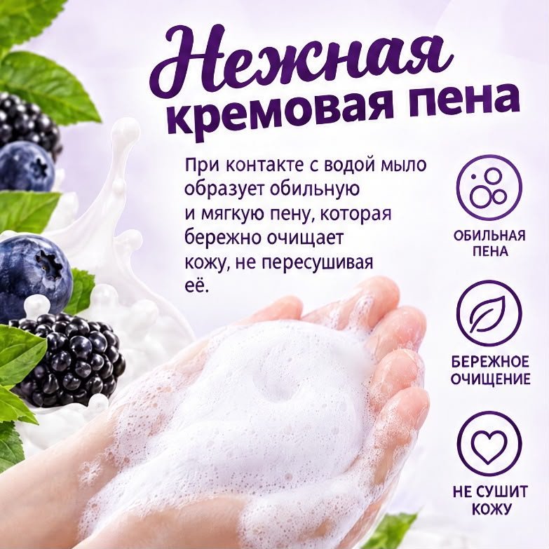 Кусковое мыло туалетное Olivia Нежный ежевичный мусс Ягодный 140 г по 6 шт купить,2649