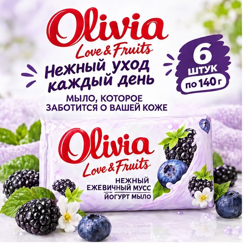 Кусковое мыло туалетное Olivia Нежный ежевичный мусс Ягодный 140 г по 6 шт купить,2649