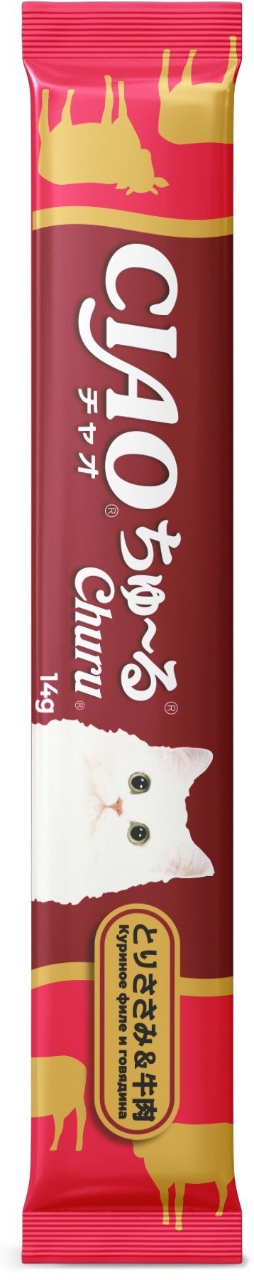Лакомство INABA пюре говядина, курица 56 г 1 шт