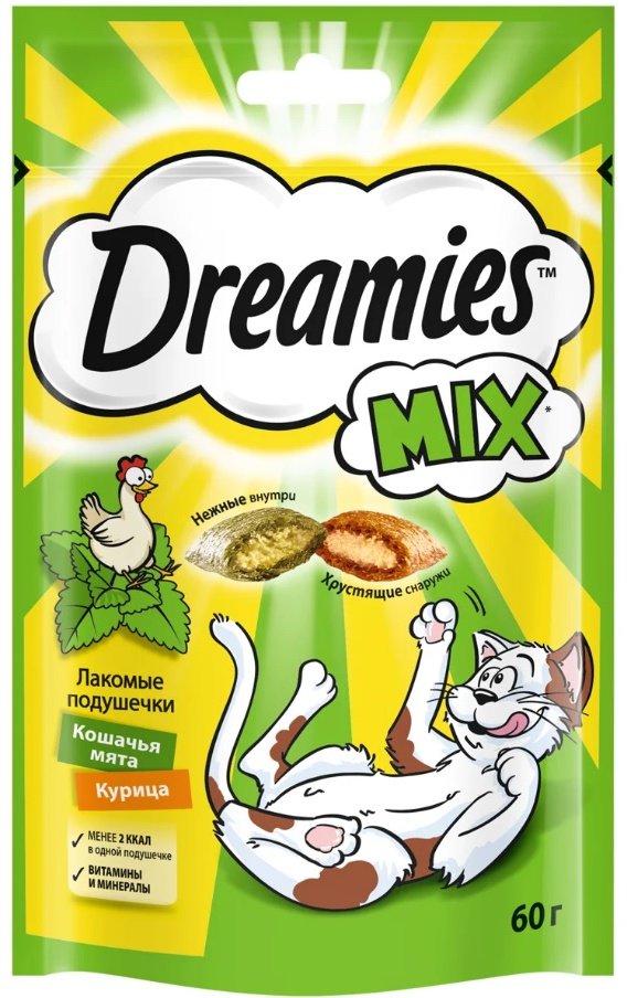 Лакомство Dreamies Mix подушечки Аппетитная курочка и мята 60 г 1 шт