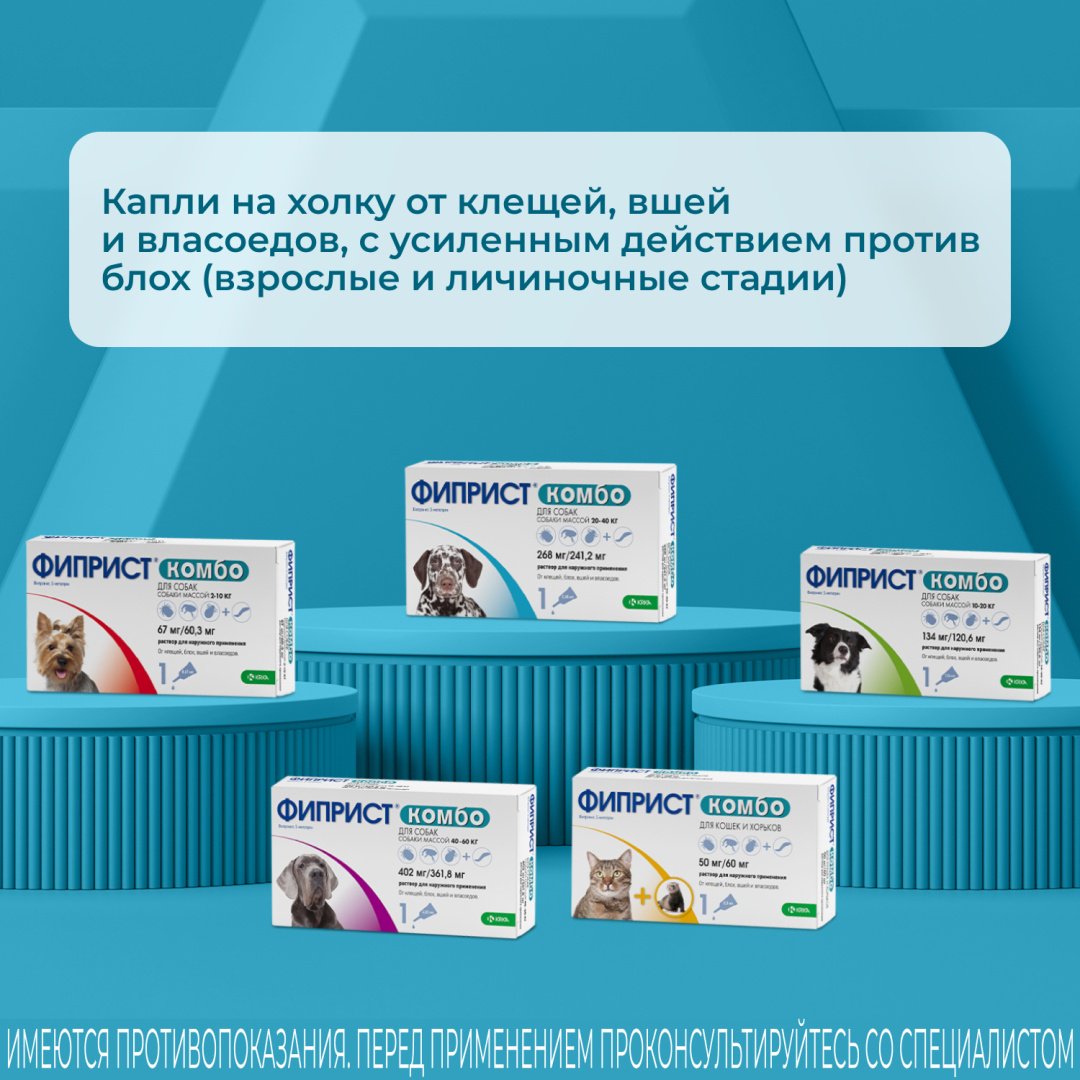 Средство Фиприст Комбо, Капли против внешних паразитов для собак массой от 20 до 40 кг, 2,68 мл