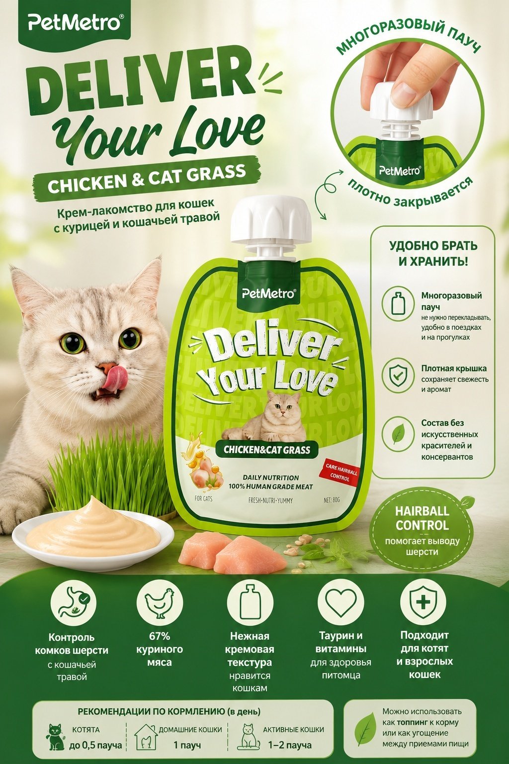 Лакомство PetMetro пюре курица, мята 60 г 1 шт