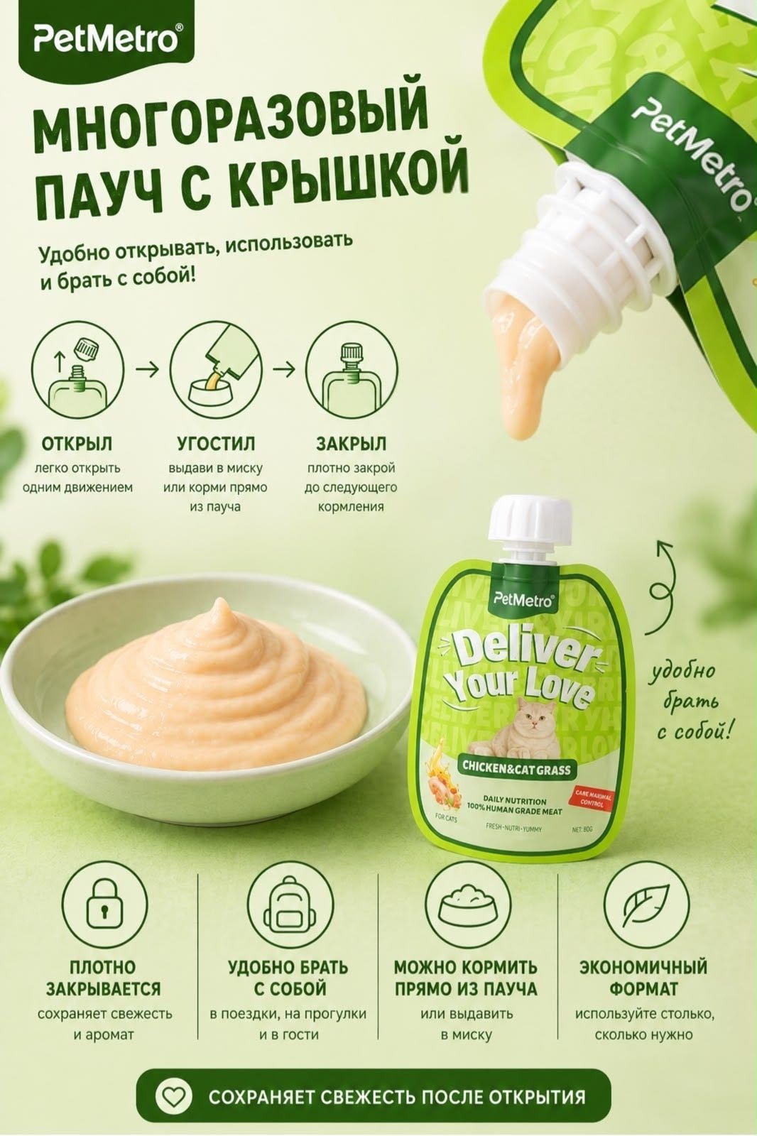 Лакомство PetMetro пюре курица, мята 60 г 1 шт