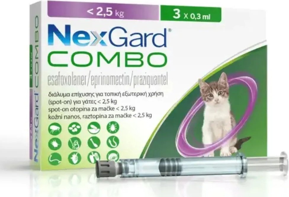 Средство Boehringer Ingelheim NexGard COMBO S для кошек до 2.5 кг шприц-дозатор 3*0,3 мл