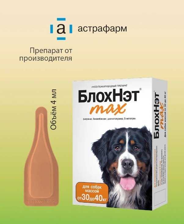 Средство Астрафарм БлохНэт капли от блох, от клещей, от власоедов для собак 30-40 кг 1 пипетка