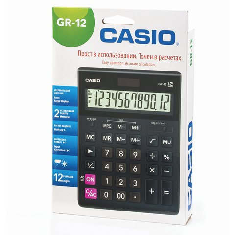 Калькулятор Casio GR-16-W-EP черный купить,0