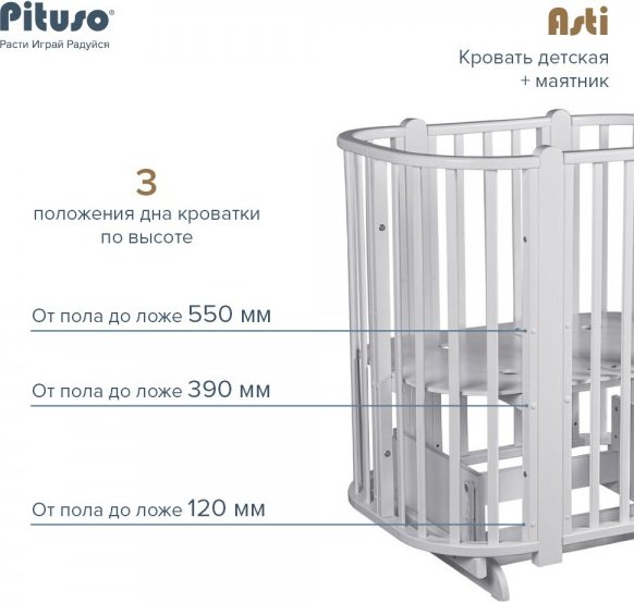 Манеж-кровать Pituso Asti, для детей от 0 до 3-х лет поперечный маятниковый механизм купить,NaN